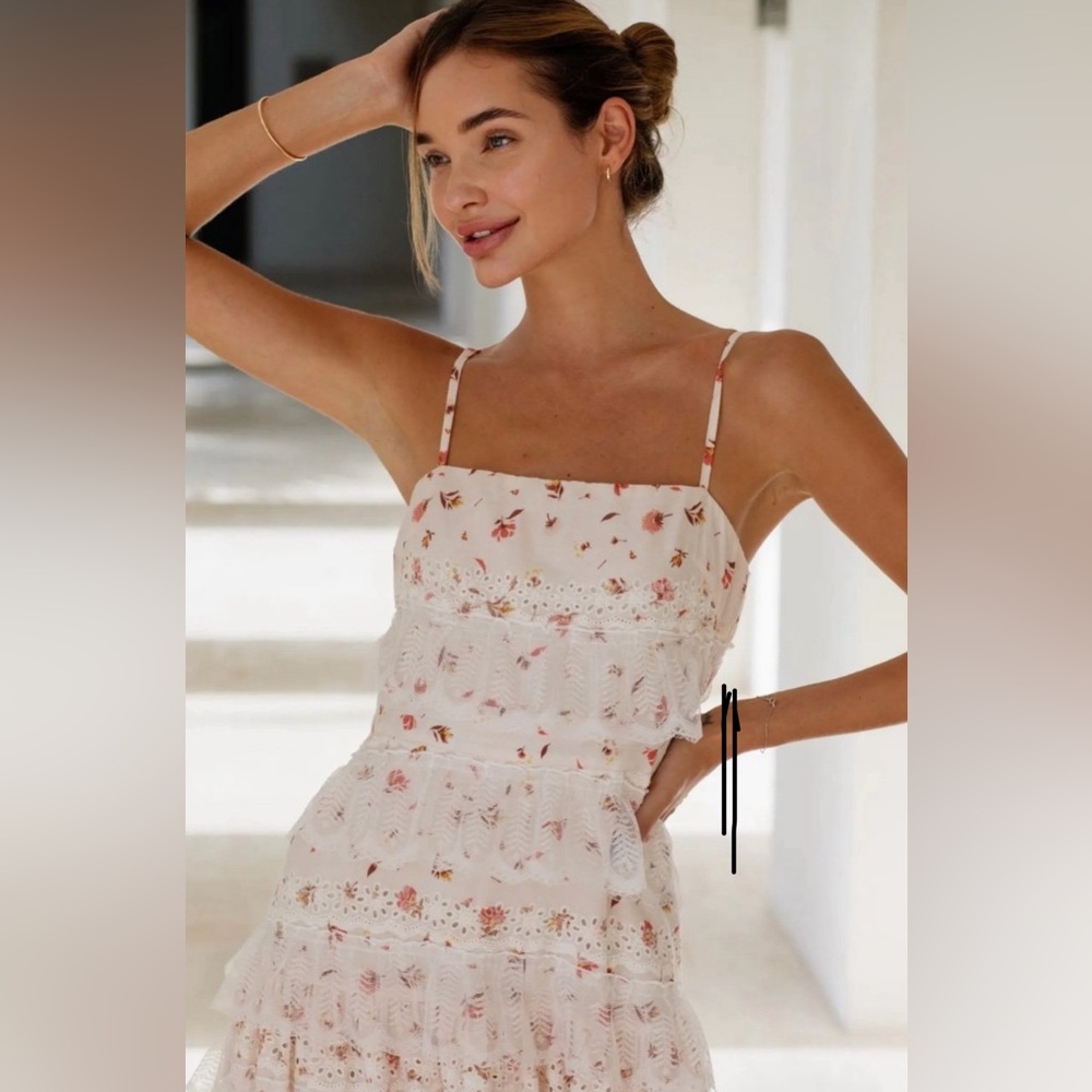 Floral White Maxi Dress with Delicate Pink Print